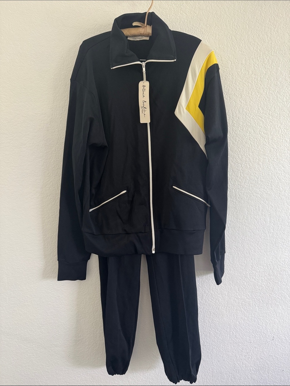 Womens Black Nylon Track Suit Set Pants Jacket